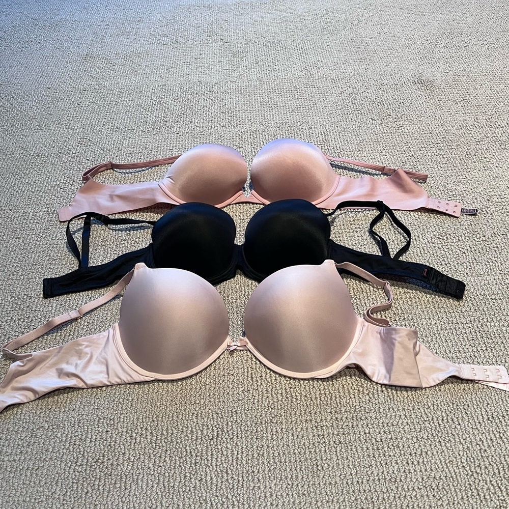 Victoria’s Secret bundle of 3 Push-Up Bras- Pink, Black, Blush